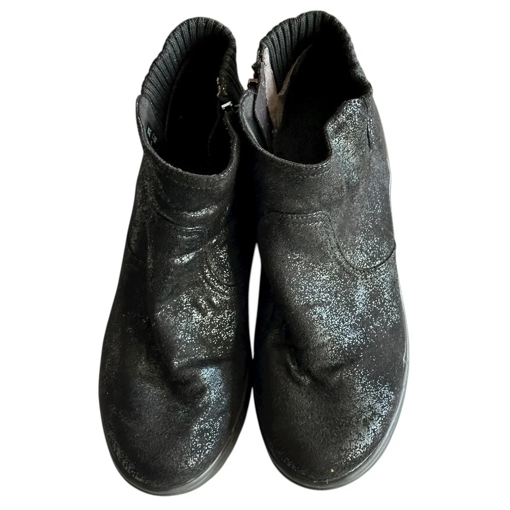 Women's Black Metallic Sparkle‎ Wedge Ankle Boots Side Zip Comfort Weekend 8.5M